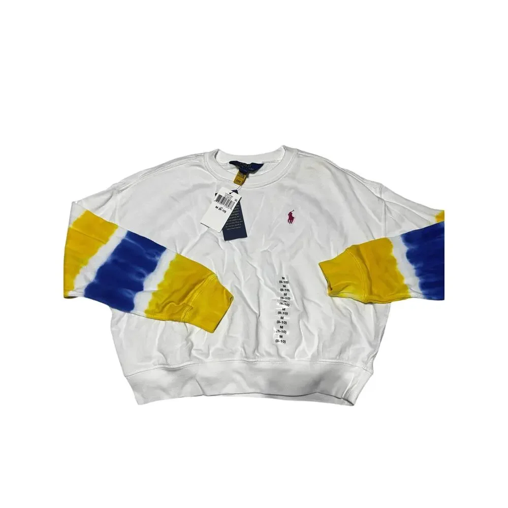 Ralph Lauren 8/10 cropped tied dyed arms yellow blue polo on back shoulder nwt
